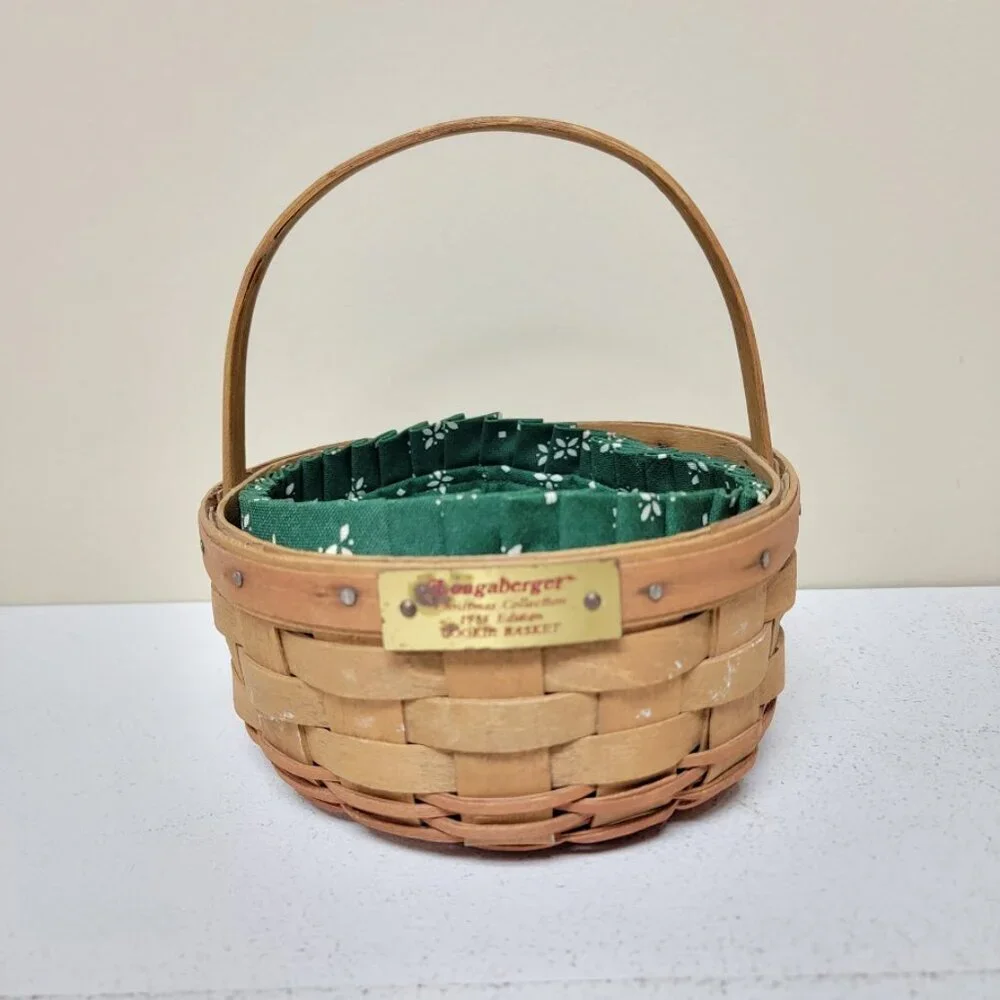 Longaberger 1985 Christmas Collection Cookie Basket Heritage Green Liner Collect